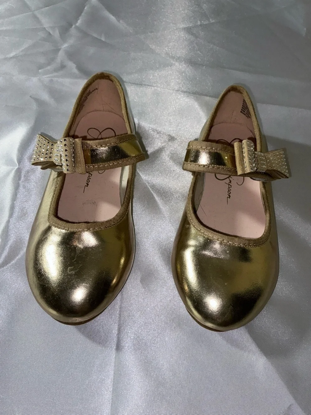 Jessica Simpson Girls Gold Mary Jane Bow Flats Size 1